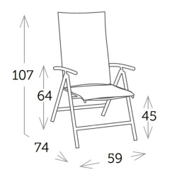 Fauteuil inclinable 4 positions structure en aluminium, assise et dossier en toile - YORK - TRESI