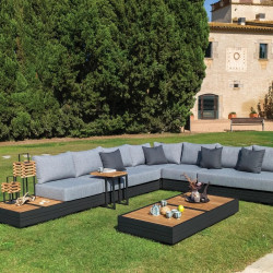 Salon de jardin d'angle en aluminium et en teck - LARGO - TRESI