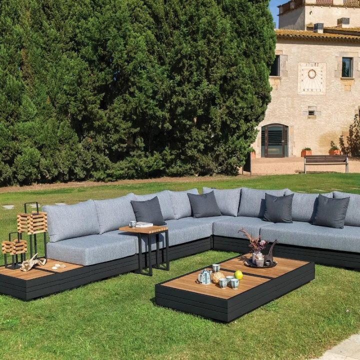 Salon de jardin d'angle en aluminium et en teck - LARGO - TRESI