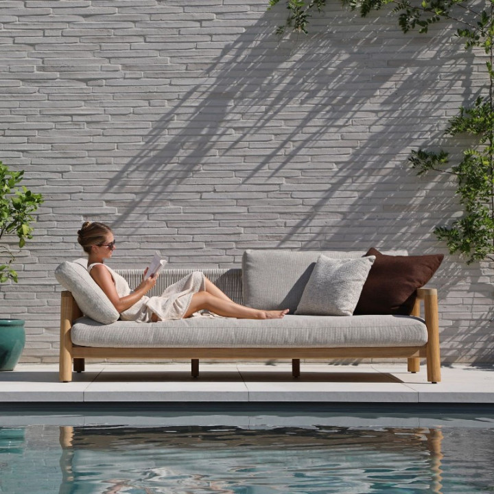 Canapé de jardin en teck et corde beige - ARUNA - TRESI