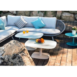 Tables basses en aluminium et verre blanc façon gigogne - SPADE - TRESI